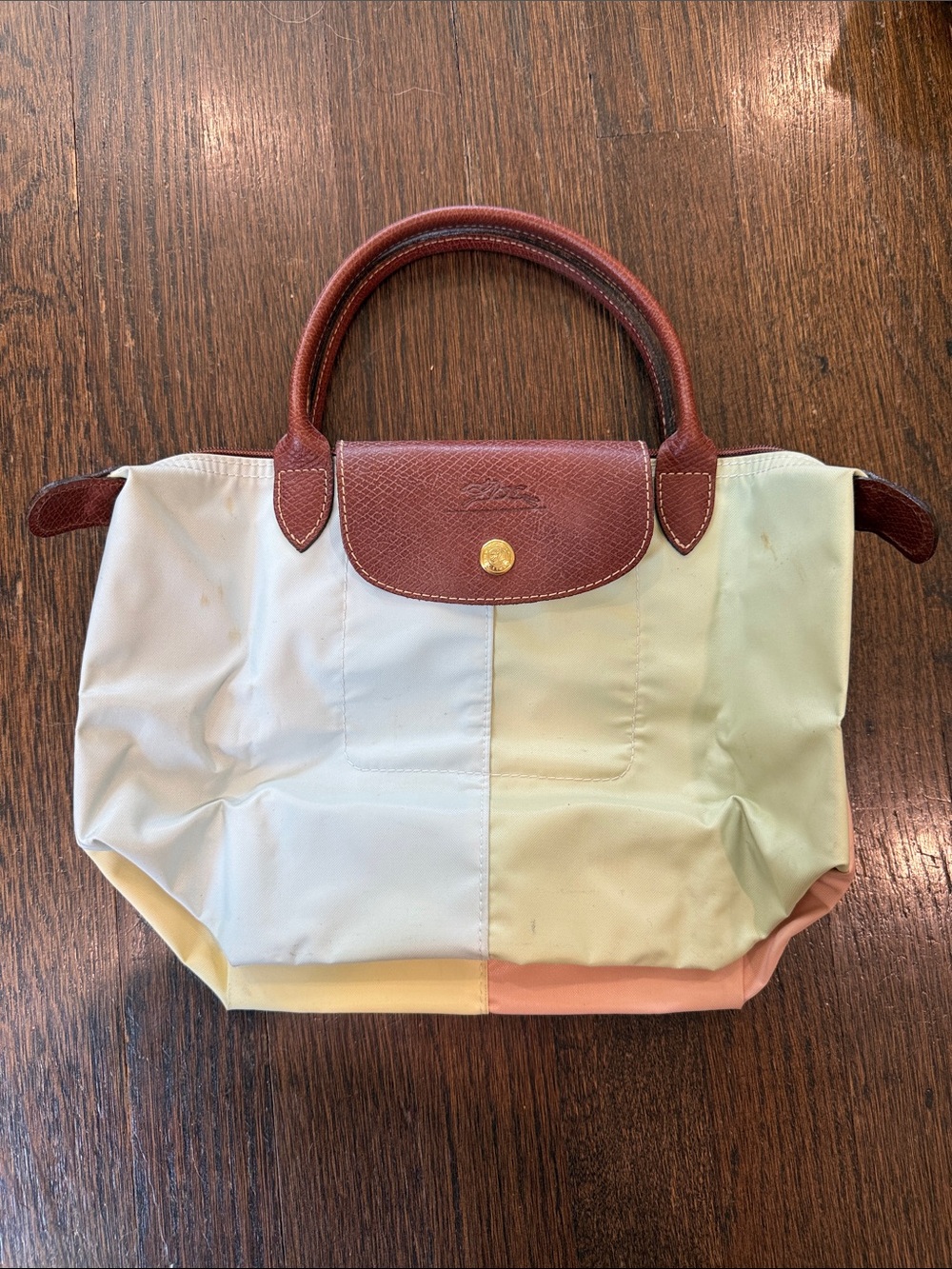 *RARE* Longchamp Pastel Colorblock Small Tote with Brown Trim